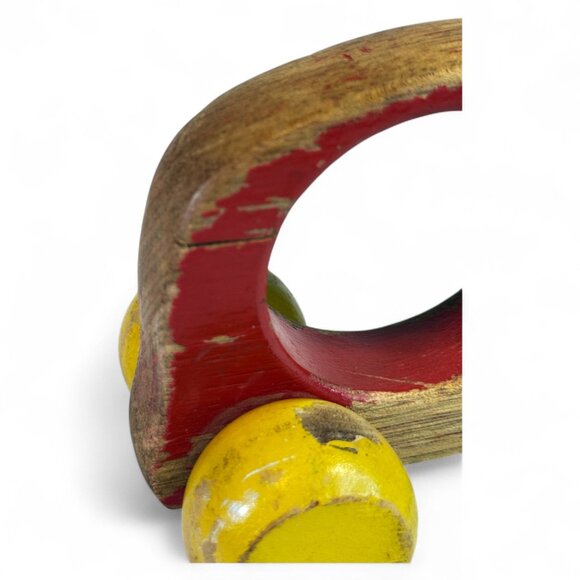 Vintage Handmade Wooden Push Car Red & Yellow Globe Wheels Toddler Toy - Picture 8 of 8